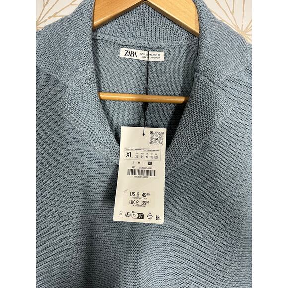 Zara powder blue KNIT POLO SHIRT sweater Size XL NWT $50 - Picture 3 of 7